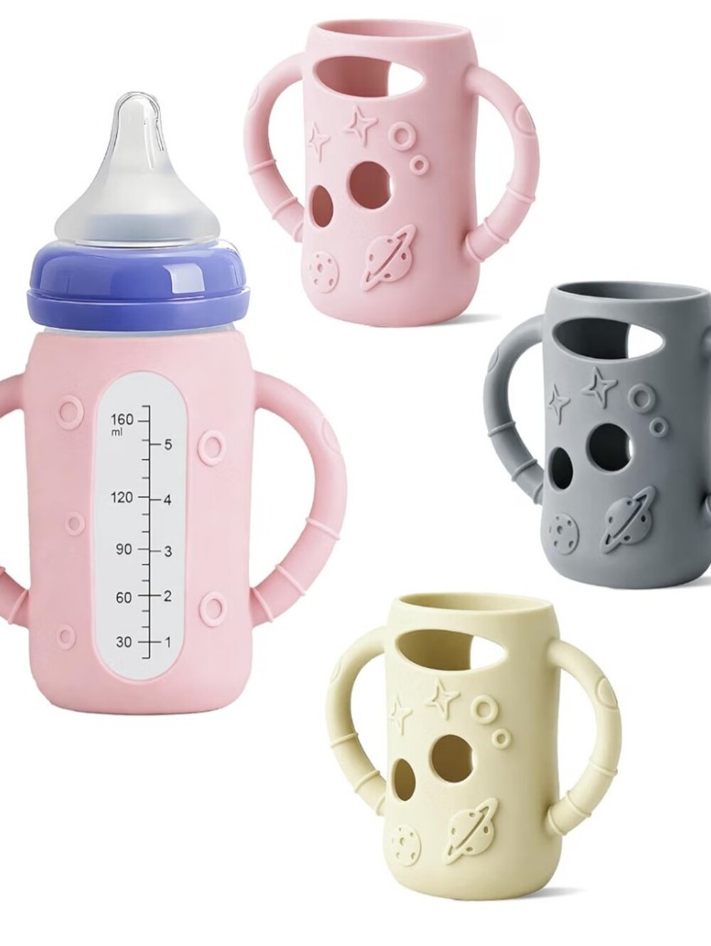 New Set Of 3 Silicone Baby Bottle Holder with Handles